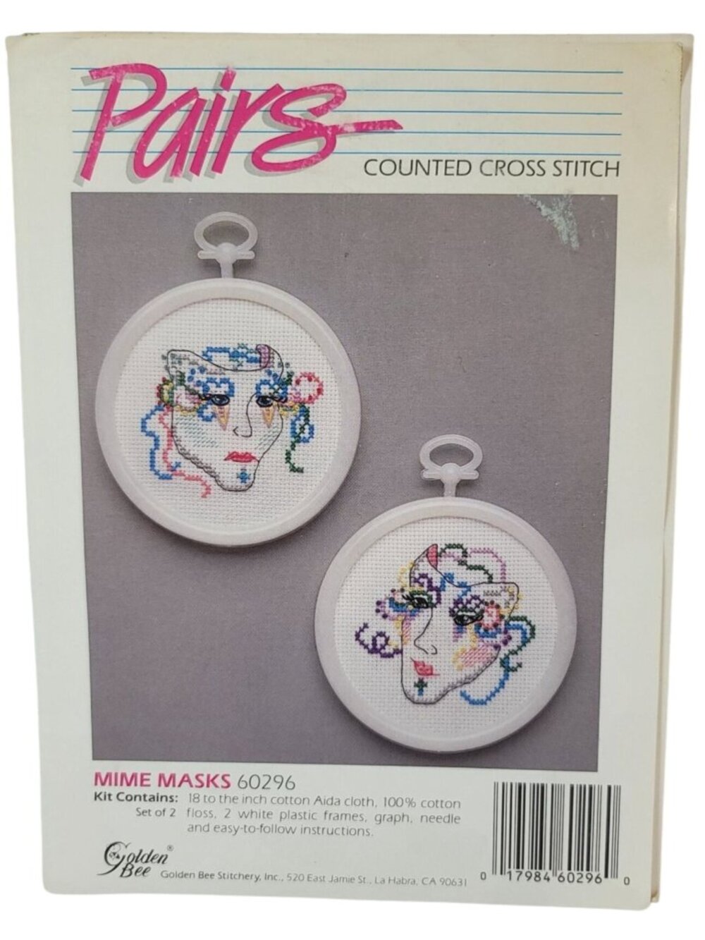 Golden Bee Mardi Gras Cross Stitch Kit Mime Masks Pairs #60296 Frame Vintage